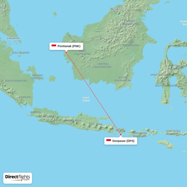 Pontianak - Denpasar direct flight map
