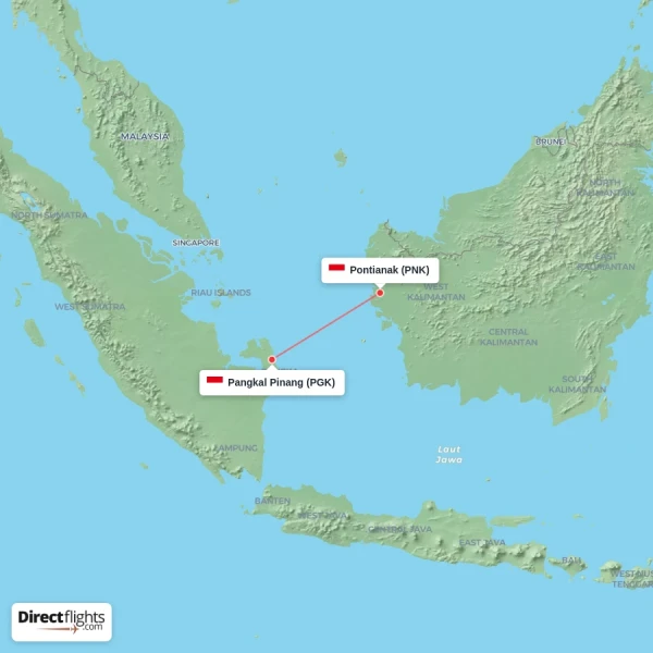 Pontianak - Pangkal Pinang direct flight map