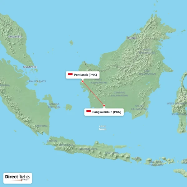 Pontianak - Pangkalanbun direct flight map