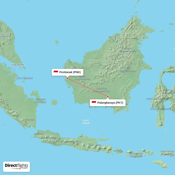 Pontianak - Palangkaraya direct flight map