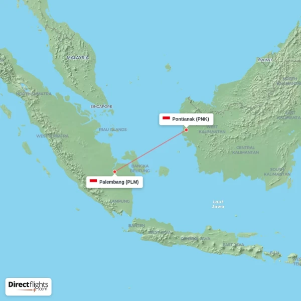 Pontianak - Palembang direct flight map