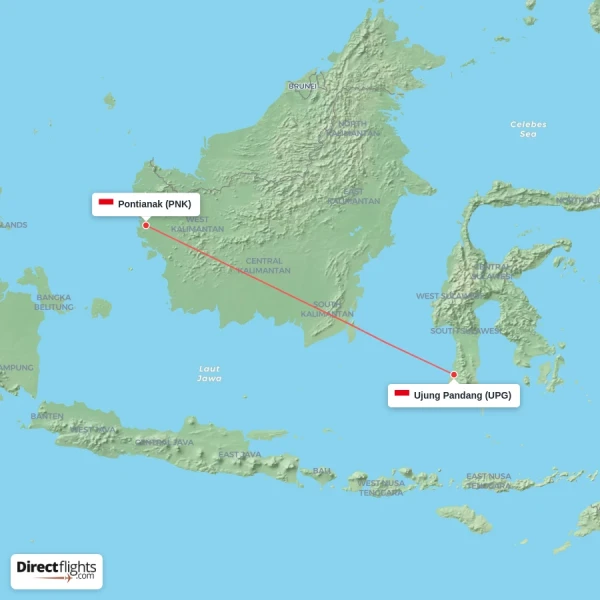 Pontianak - Ujung Pandang direct flight map