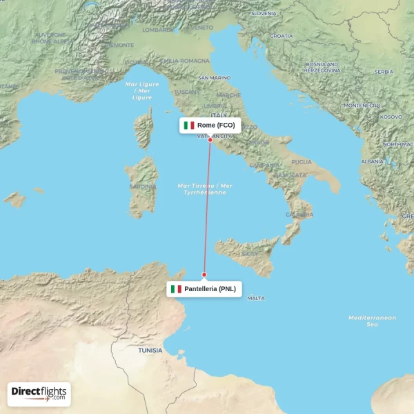 Pantelleria - Rome direct flight map