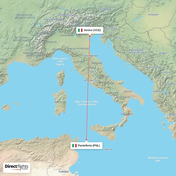 Pantelleria - Venice direct flight map