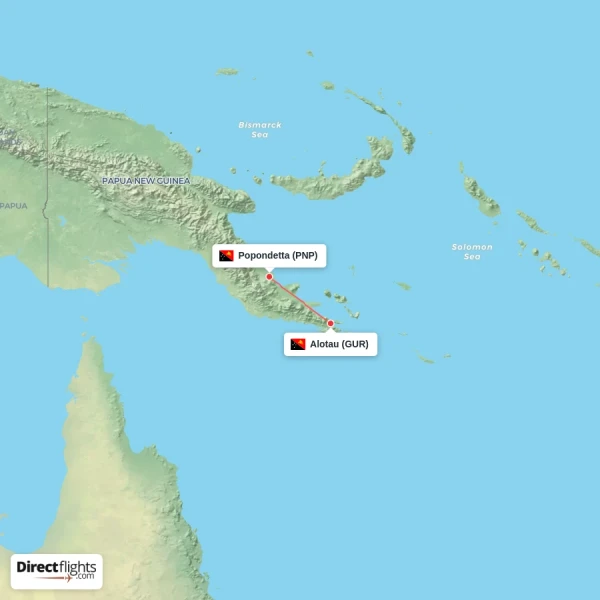 Popondetta - Alotau direct flight map