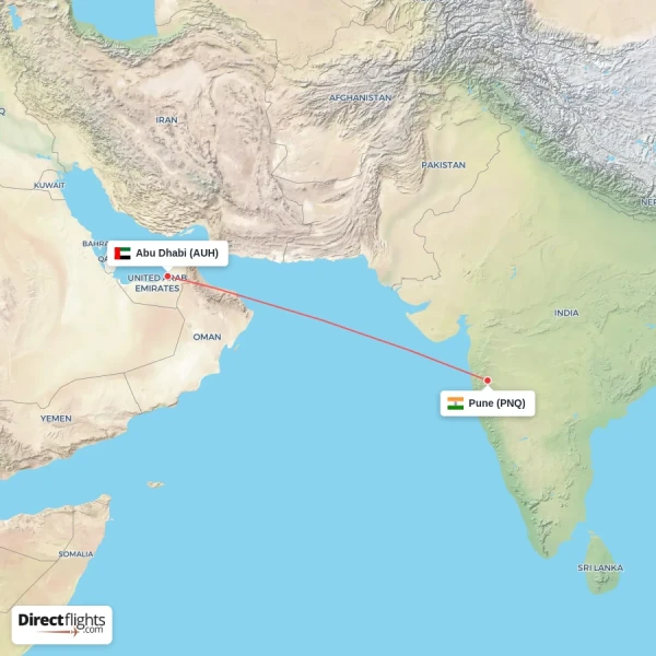 Pune - Abu Dhabi direct flight map