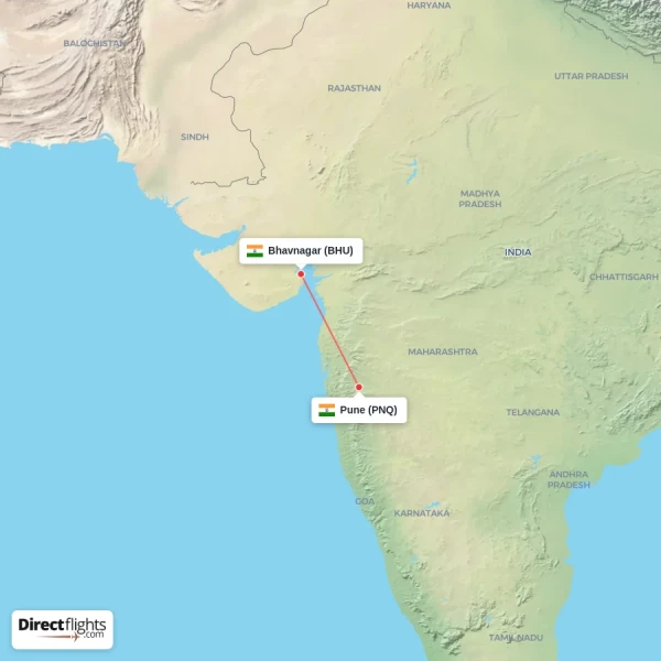 Pune - Bhavnagar direct flight map