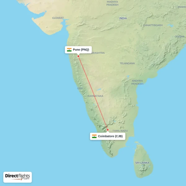 Pune - Coimbatore direct flight map