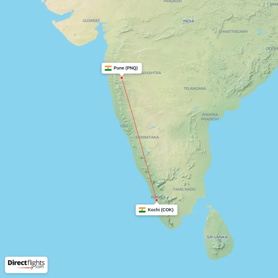 PNQ - COK route map