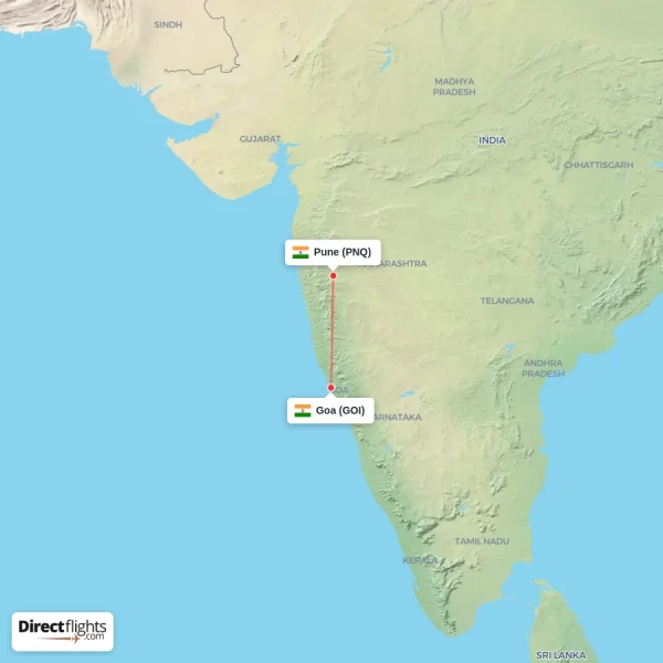 Pune - Goa direct flight map