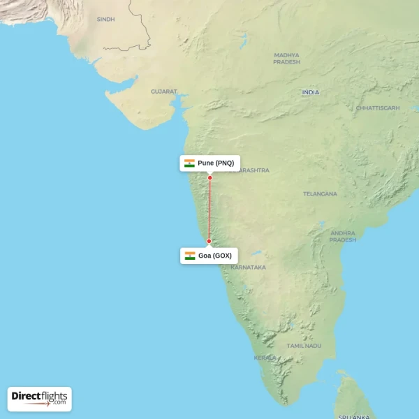 Pune - Goa direct flight map