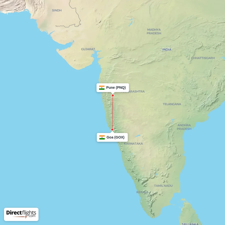 PNQ - GOX route map