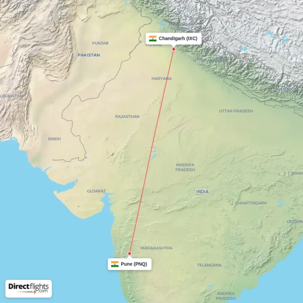 Pune - Chandigarh direct flight map