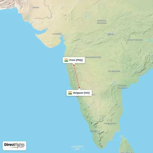 Pune - Belgaum direct flight map