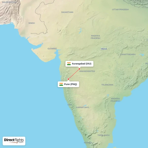 Pune - Aurangabad direct flight map