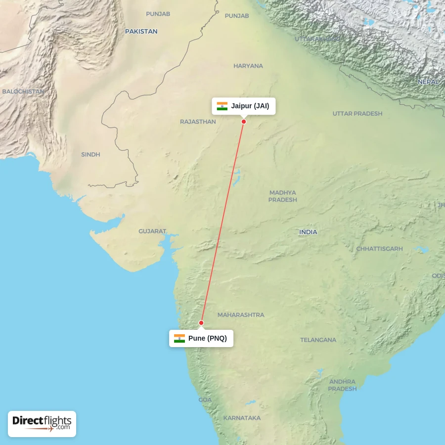 PNQ - JAI route map