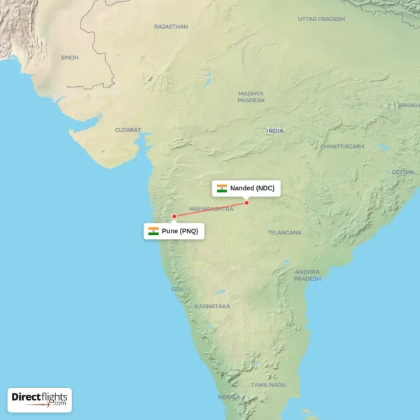 Pune - Nanded direct flight map