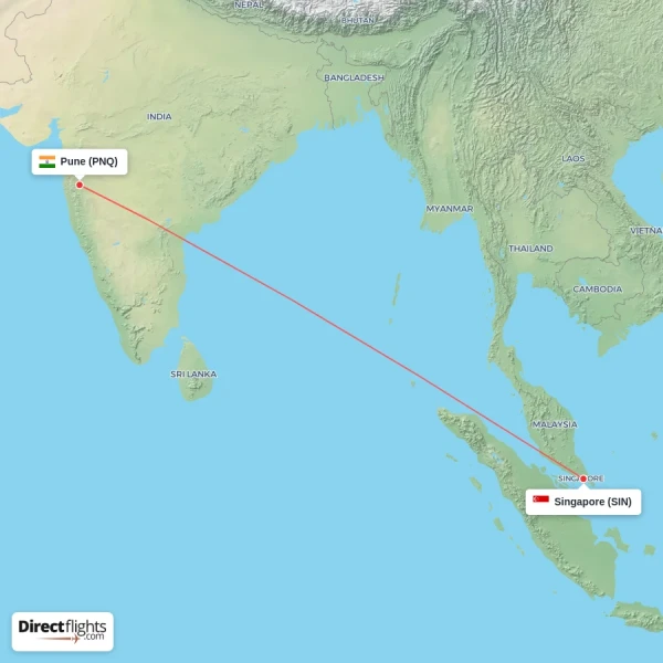 Pune - Singapore direct flight map