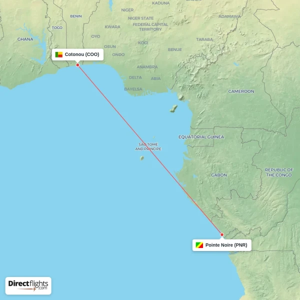 Pointe Noire - Cotonou direct flight map