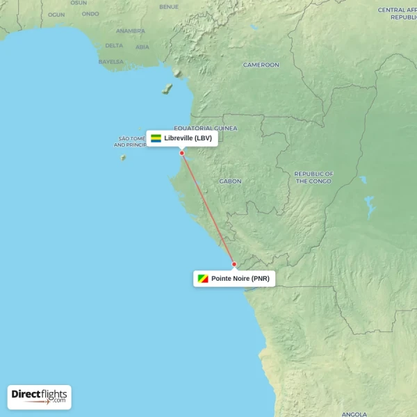 Pointe Noire - Libreville direct flight map