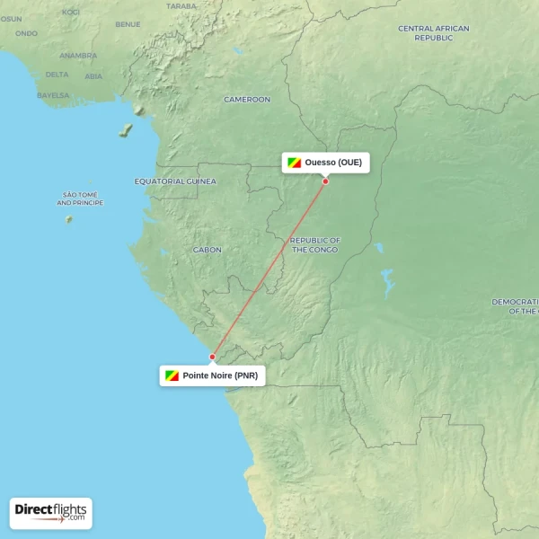 Pointe Noire - Ouesso direct flight map