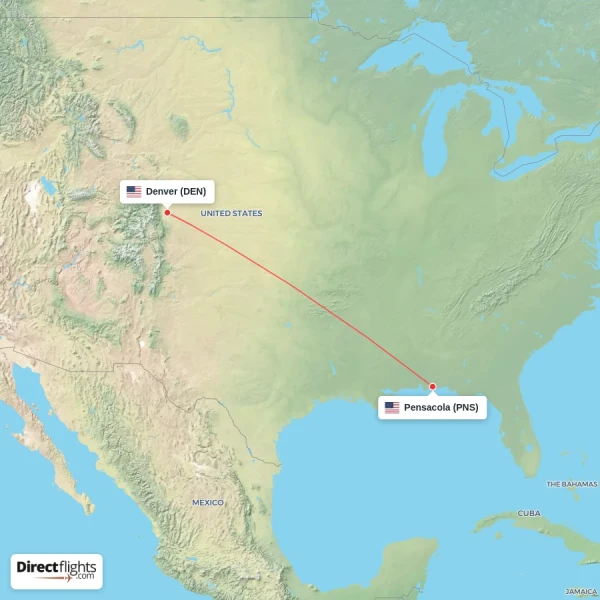 Pensacola - Denver direct flight map