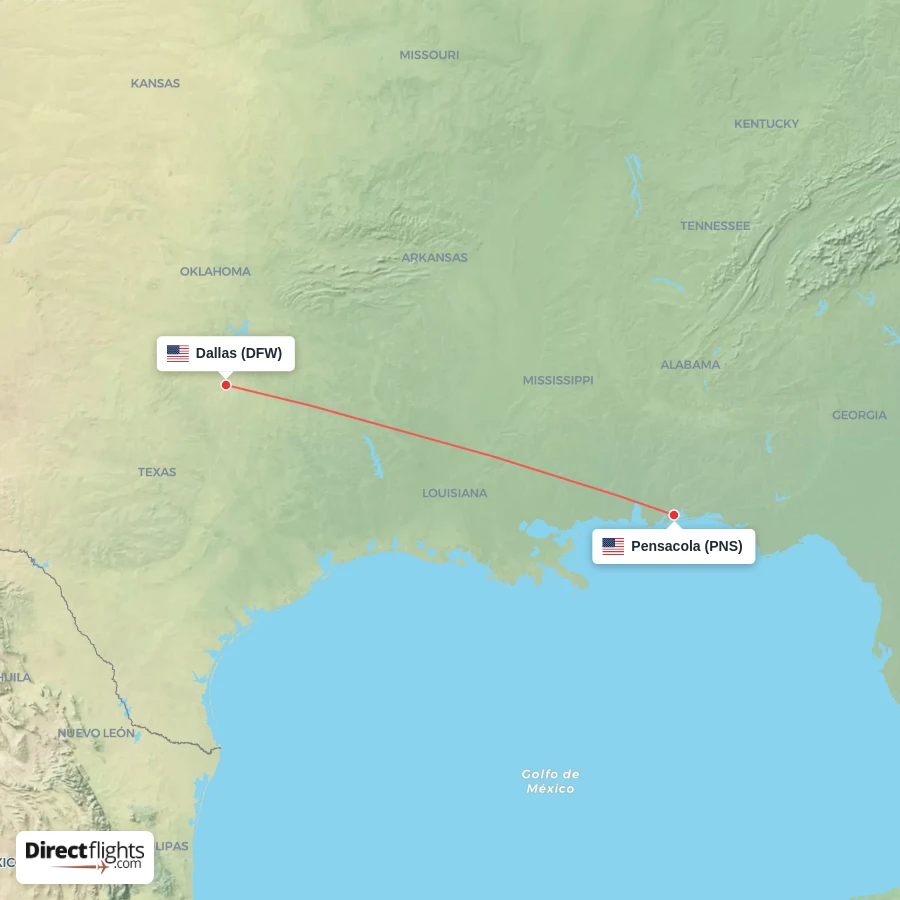PNS - DFW route map