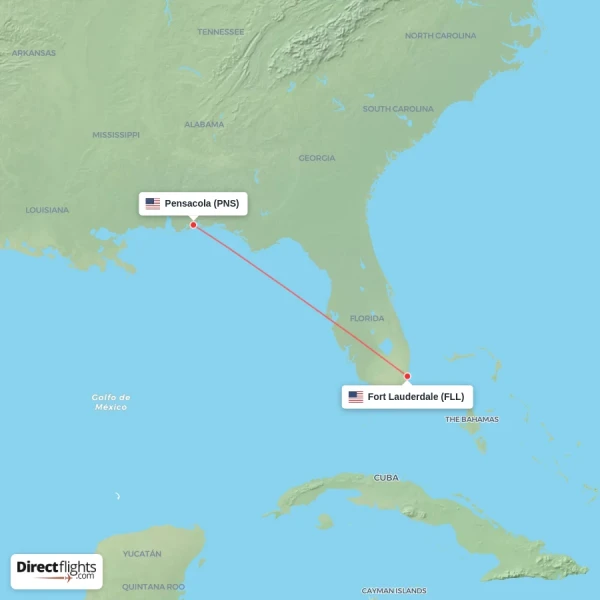 Pensacola - Fort Lauderdale direct flight map
