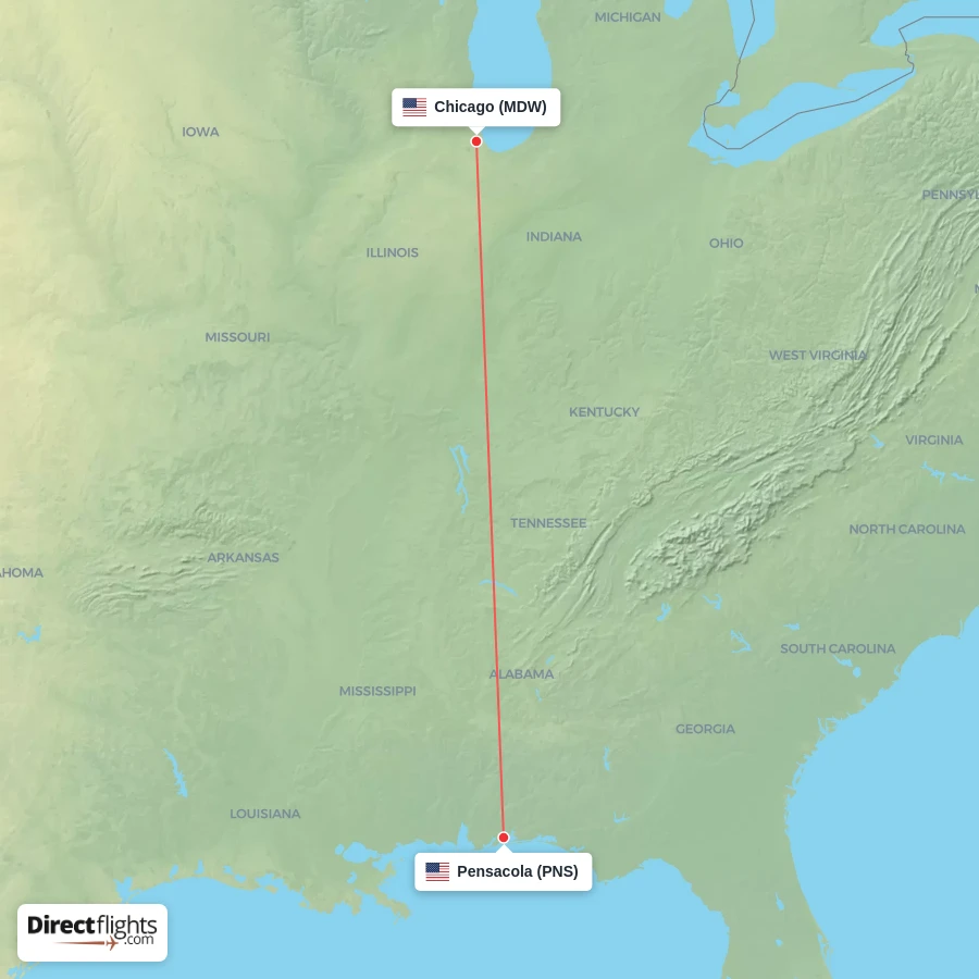 PNS - MDW route map