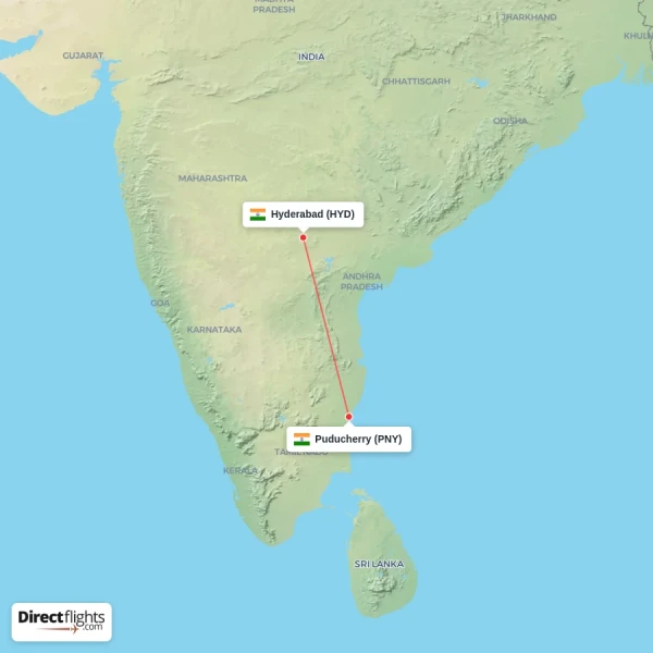 Puducherry - Hyderabad direct flight map