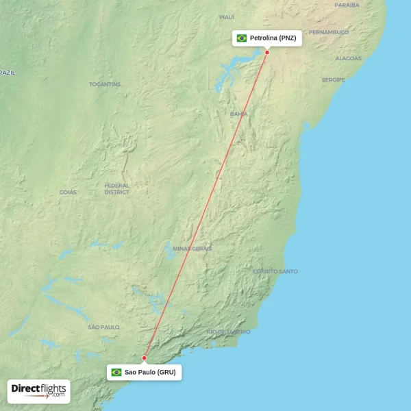 Petrolina - Sao Paulo direct flight map