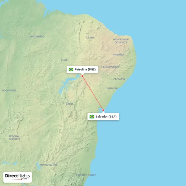 Petrolina - Salvador direct flight map