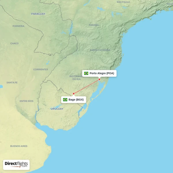 Porto Alegre - Bage direct flight map