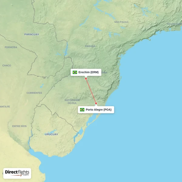 Porto Alegre - Erechim direct flight map