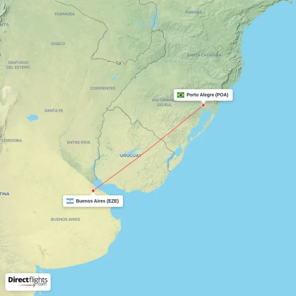 Porto Alegre - Buenos Aires direct flight map