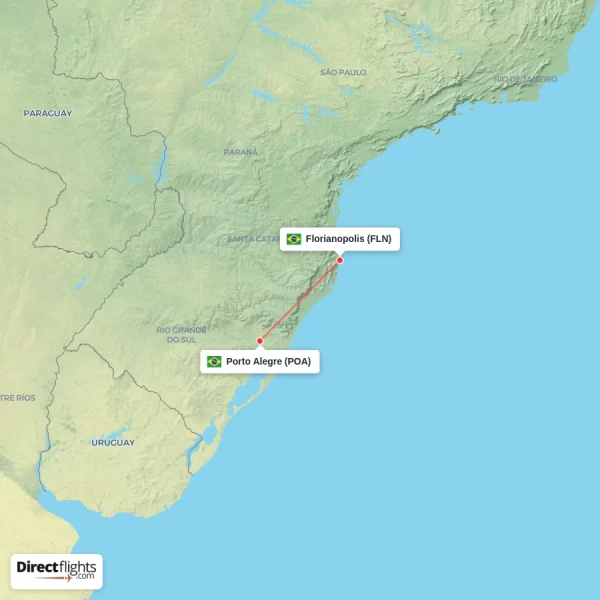 Porto Alegre - Florianopolis direct flight map