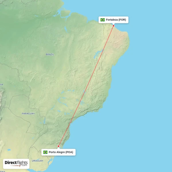 Porto Alegre - Fortaleza direct flight map