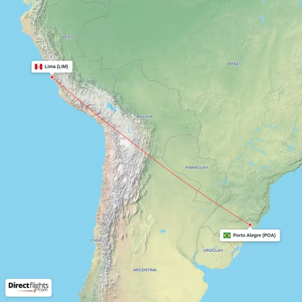 Porto Alegre - Lima direct flight map
