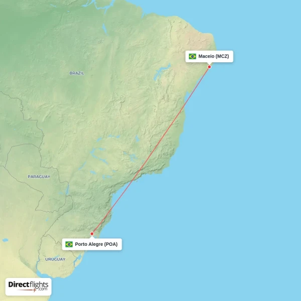 Porto Alegre - Maceio direct flight map