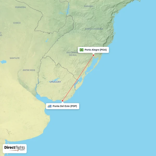 Porto Alegre - Punta Del Este direct flight map
