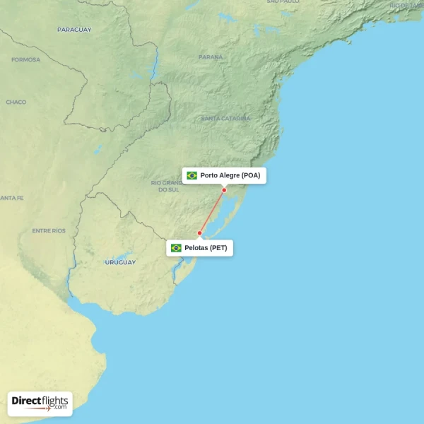 Porto Alegre - Pelotas direct flight map