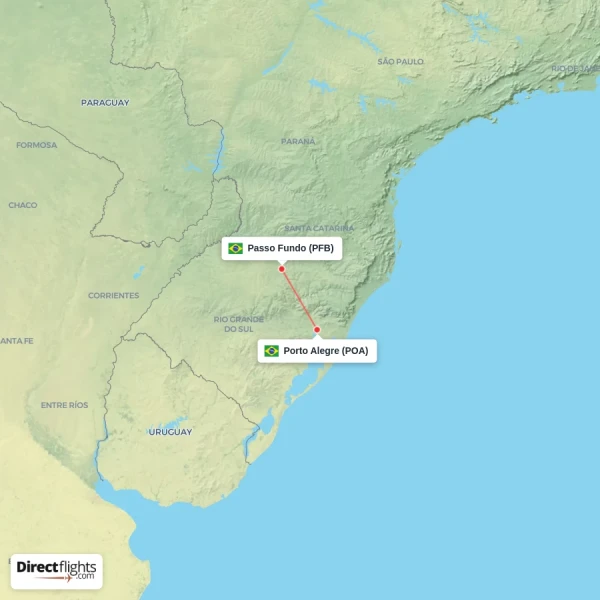Porto Alegre - Passo Fundo direct flight map
