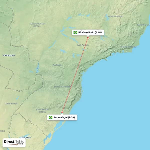 Porto Alegre - Ribeirao Preto direct flight map