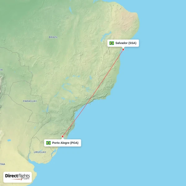 Porto Alegre - Salvador direct flight map