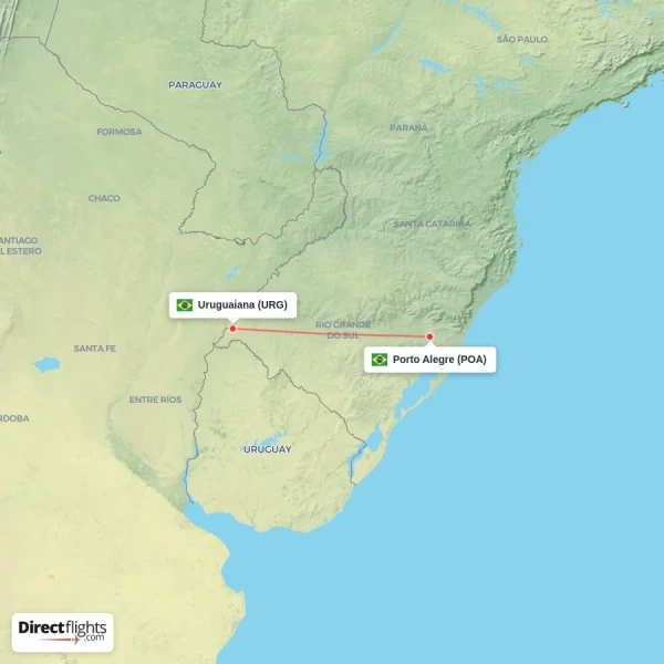 Porto Alegre - Uruguaiana direct flight map