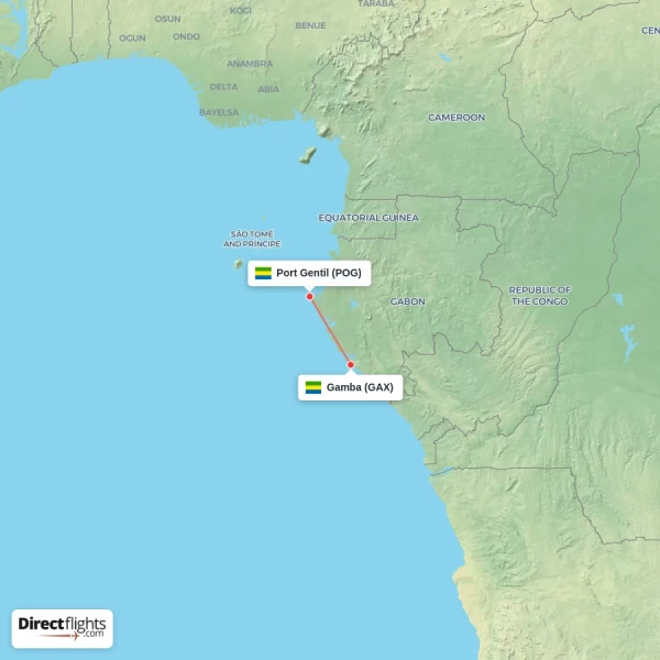 Port Gentil - Gamba direct flight map