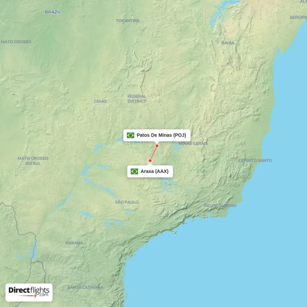 Patos De Minas - Araxa direct flight map