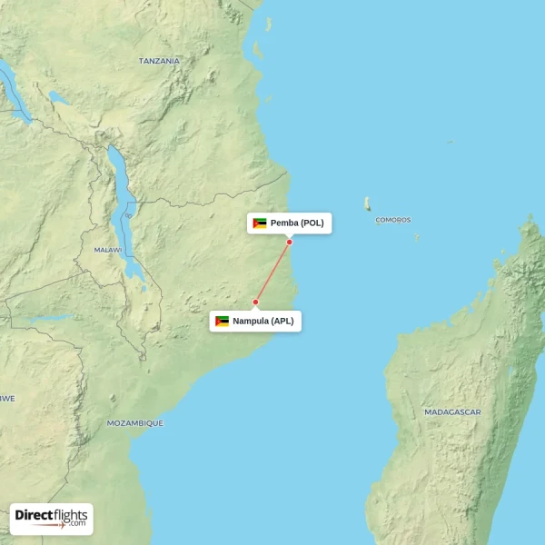 Pemba - Nampula direct flight map