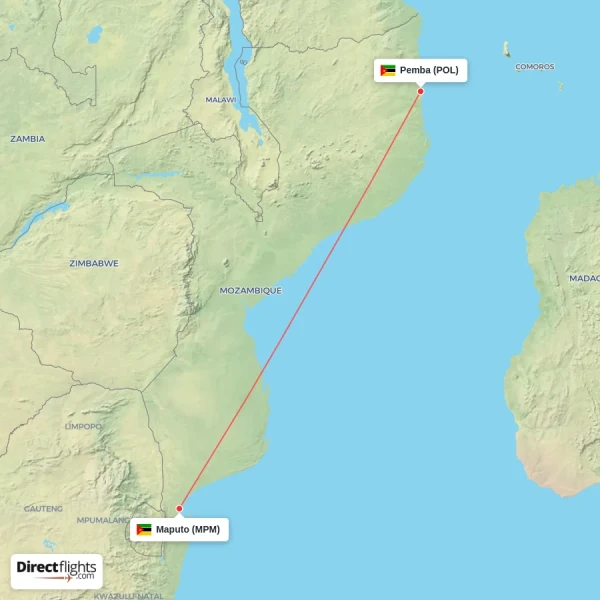 Pemba - Maputo direct flight map