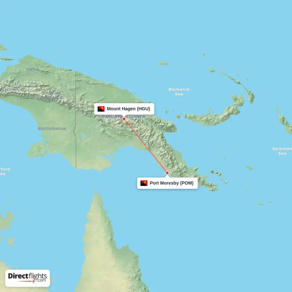 Port Moresby - Mount Hagen direct flight map